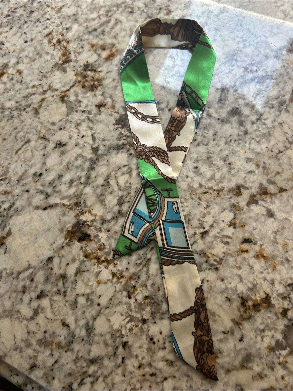 Silk Scarf Twilly in Green, Cream & Blue